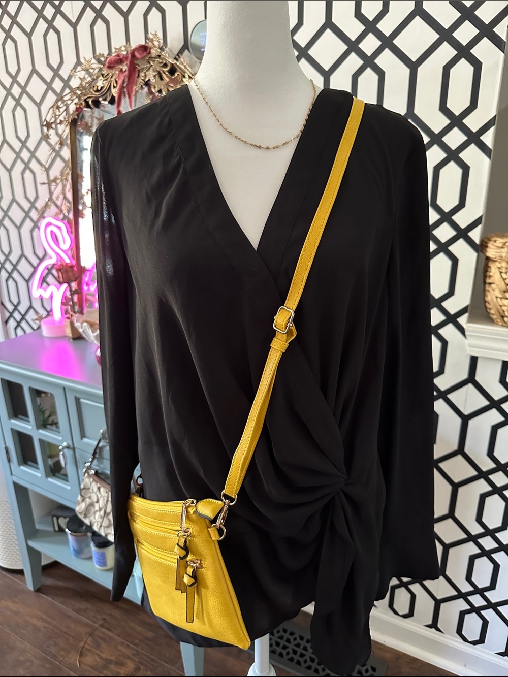 Women's Yellow Crossbody Bag with Adjustable Strap